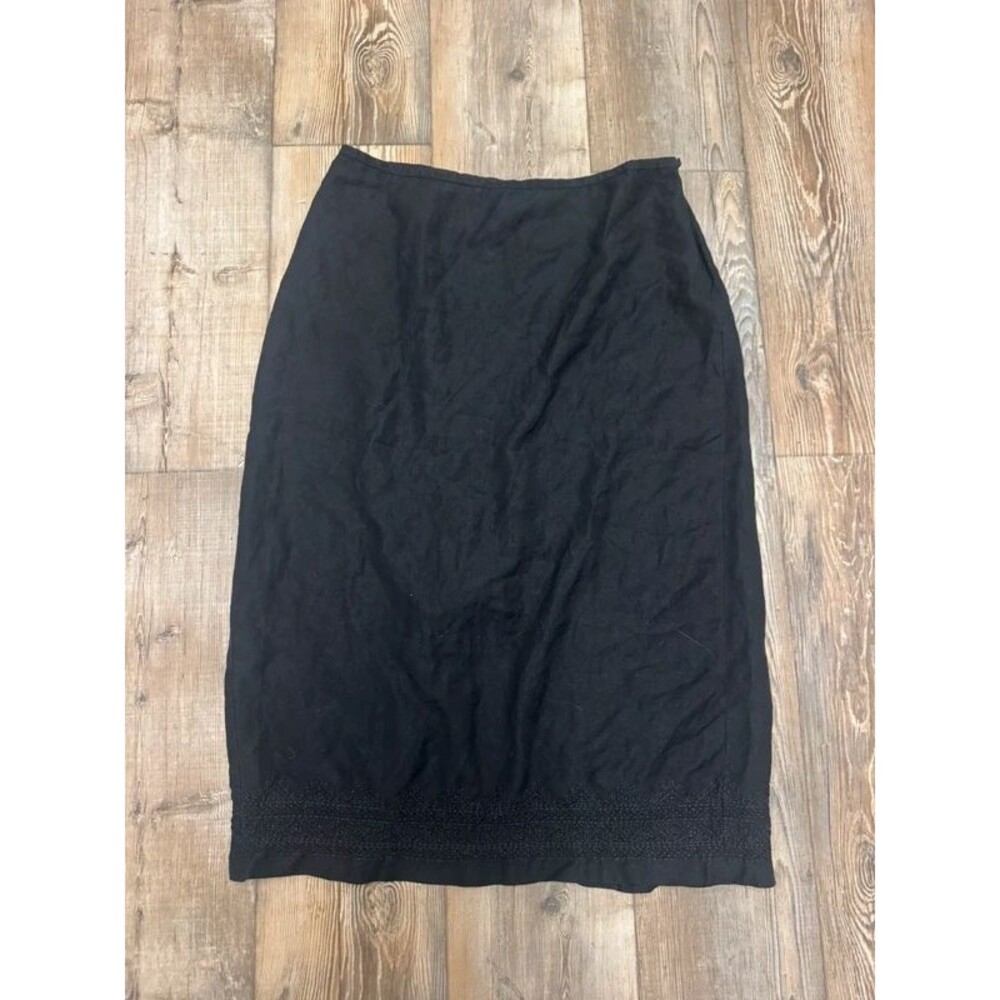 Midi black skirt with hem detail linen blend
